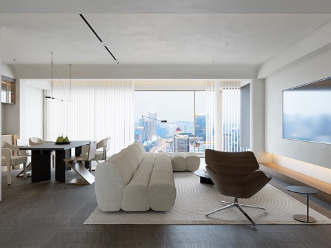  现代极简客厅3d模型 