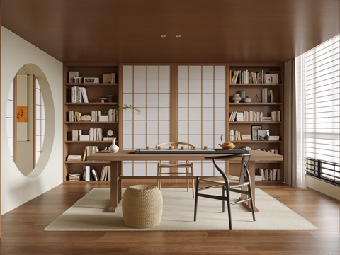  现代茶室 书房su模型 