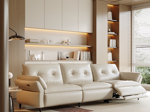  现代简约真皮沙发客厅家具3D效果图3d模型 