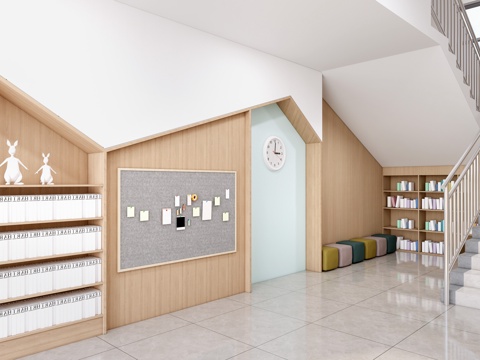 现代学校楼梯间装饰 校园文化墙 校园装饰墙 校园读书角su模型