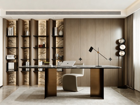  现代简约书房 书桌椅 书柜3d模型 