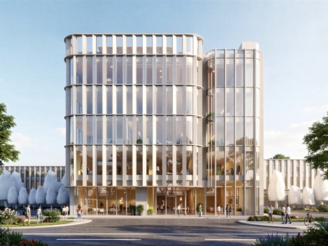  现代工业厂房 现代产业园 多层办公 厂房 产 产业园 办公楼su模型 