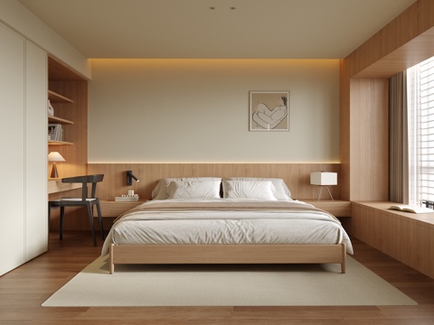 现代卧室 双人床su模型