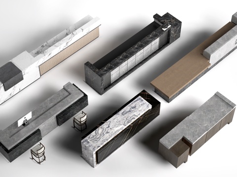 现代收银台 服务台 接待台su模型su模型