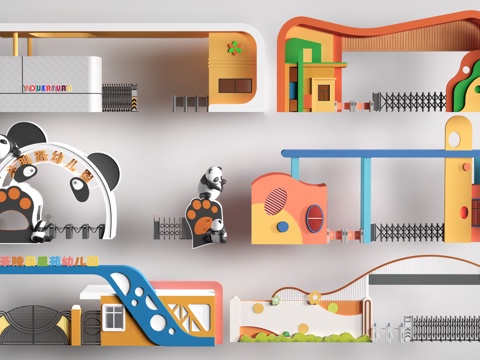 现代幼儿园大门 学校大门 幼儿园入口su模型