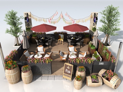  现代户外商业街外摆3d模型 