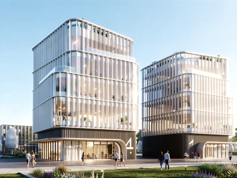  现代工业厂房 现代产业园 多层办公 厂房 产 产业园 办公楼su模型su模型 