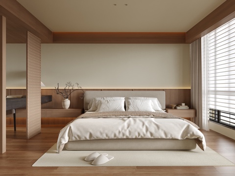  现代卧室 双人床3d模型 