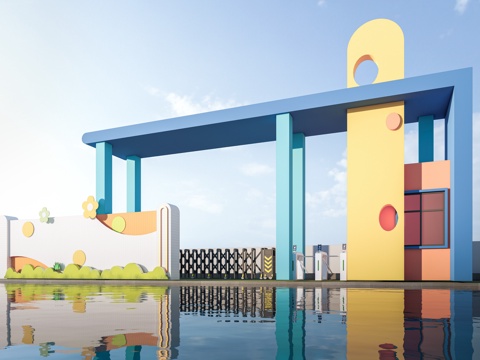 现代幼儿园大门 学校大门 幼儿园入口su模型