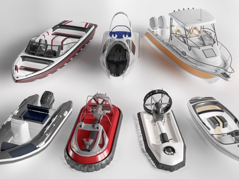  现代游艇 快艇 观光船su模型 