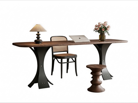 法式复古书桌椅su模型