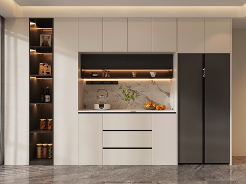 现代酒柜 冰箱酒柜 冰箱柜 开放格酒柜su模型