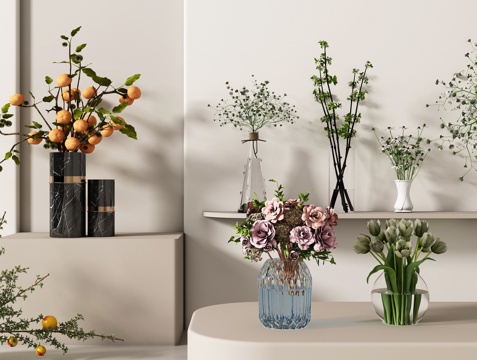 现代花卉摆件组合 花卉花艺 花瓶组合su模型