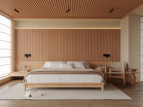  现代卧室 双人床 床头柜su模型 