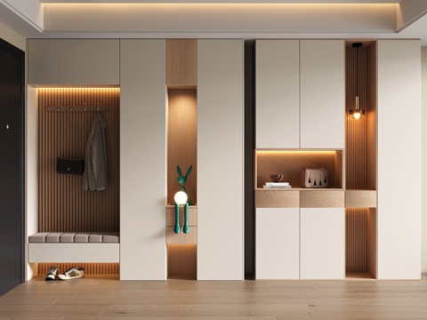  现代玄关鞋柜 入户鞋柜 鞋柜换鞋凳一体3d模型 