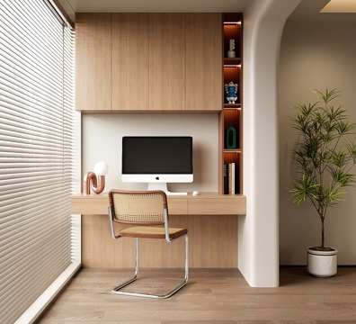  现代阳台书桌 书柜 书桌书柜一体柜3d模型 