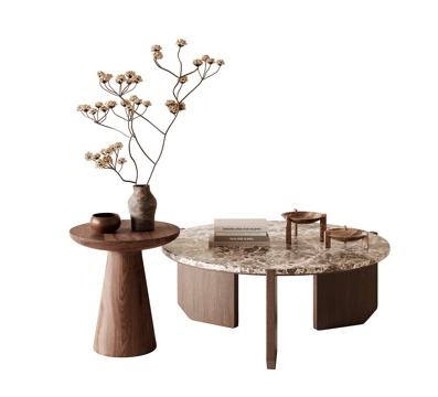  现代侘寂风茶几3d模型 