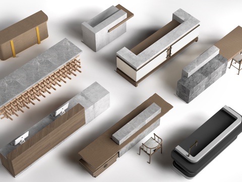 现代收银台 服务台 接待台su模型