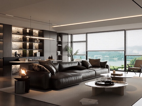  现代家居意式客厅 沙发组合 单人椅 休闲椅 花瓶 摆件 地毯3d模型 