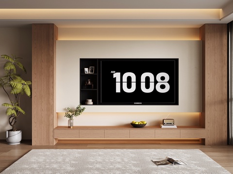 中古电视背景墙 现代电视背景柜 悬空电视柜su模型