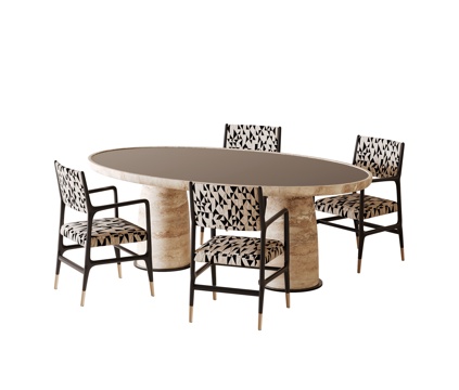  法式复古风餐桌椅3d模型 