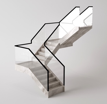  现代转折楼梯 剪刀楼梯 大理石楼梯 玻璃扶手 U形楼梯su模型 