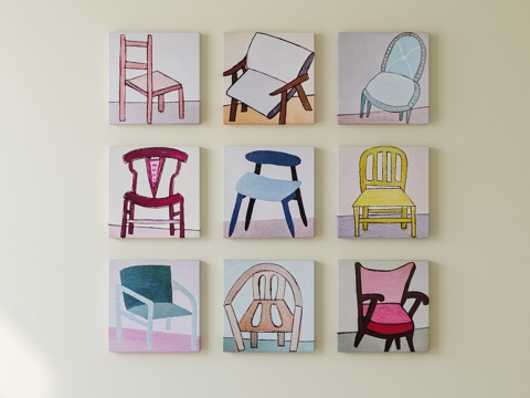 包豪斯中古挂画组合 照片墙su模型su模型