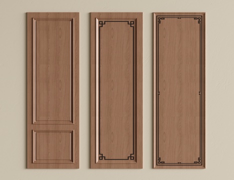 新中式护墙板 实木墙饰板 墙板背景墙su模型