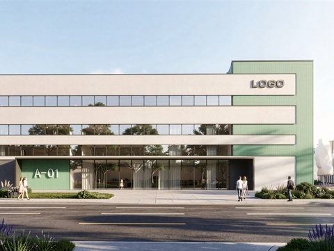  现代工业厂房 现代产业园 多层办公 厂房 产 产业园 办公楼su模型 