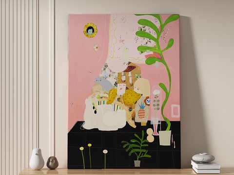  现代，田园风，奶油，抽象，装饰画3d模型 