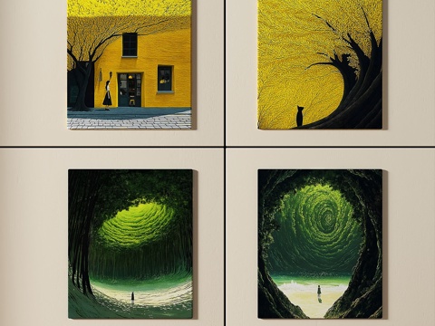  现代，田园，插画，艺术风，儿童，挂画3d模型 