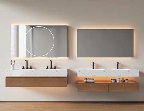  现代悬空浴室柜 洗手台 卫浴柜 双洗手池su模型 