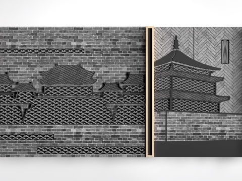 新中式瓦片景墙 中式背景墙 新中式形象墙 中式文化墙su模型