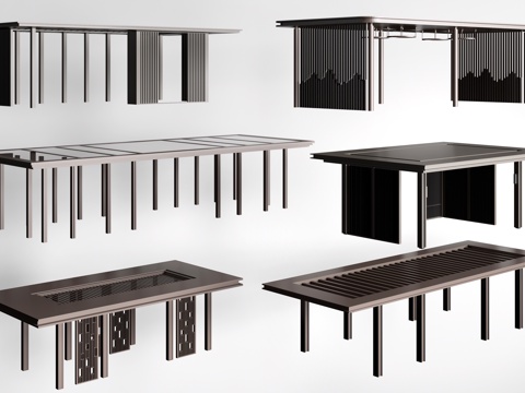 新中式景观廊架 景观凉亭 钢结构休息亭su模型