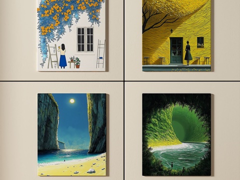  现代，田园，插画，艺术风，儿童，挂画3d模型 