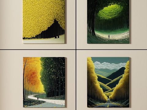  现代，田园，插画，艺术风，儿童，挂画3d模型 