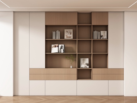 现代书柜 储物柜 背景柜 书籍摆件组合 装饰柜su模型