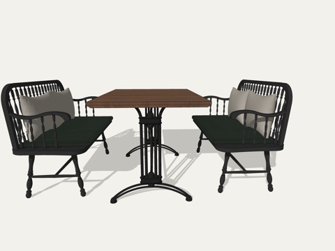 中古欧式法式复古四人桌金属椅马蹄脚su模型