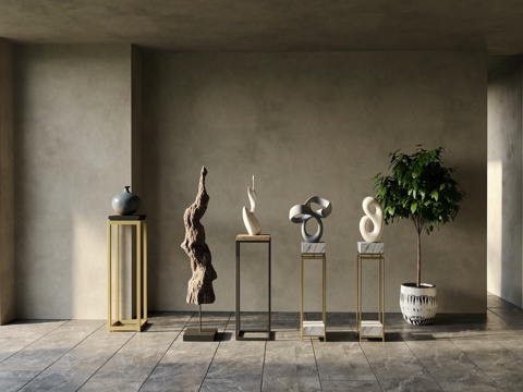 现代  新中式雕塑摆件su模型