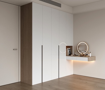  现代定制衣柜 衣柜梳妆台一体 衣柜书桌一体 平开门衣柜su模型 