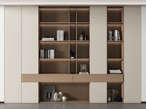 现代书柜 储物柜 背景柜 书籍摆件组合 装饰柜su模型