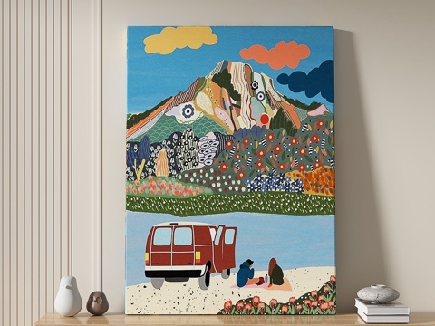  现代，田园风，奶油，抽象，装饰画3d模型 