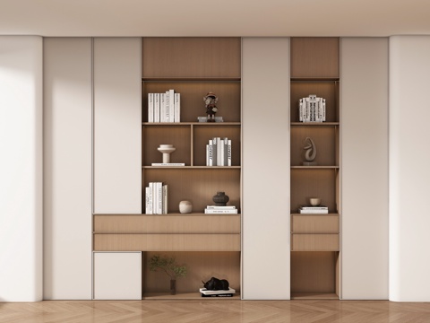 现代书柜 储物柜 背景柜 书籍摆件组合 装饰柜su模型su模型