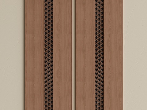 新中式护墙板 实木墙饰板 墙板背景墙 镂空雕花墙板 花格su模型