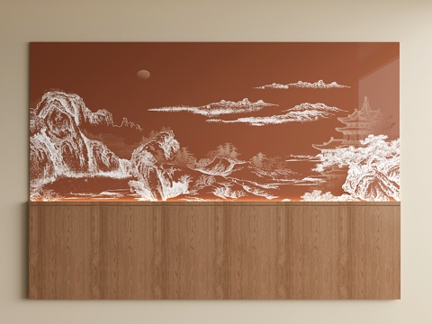 新中式床头背景墙 宋氏卧室背景墙 包间床头背景su模型su模型