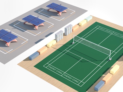  现代羽毛球场 乒乓球场 运动场 室内运动场su模型 