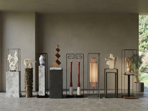 现代  新中式雕塑摆件su模型