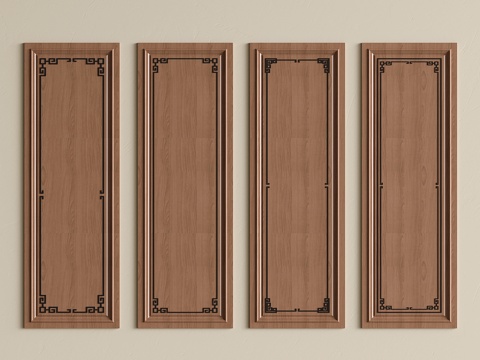 新中式护墙板 实木墙饰板 背景墙su模型