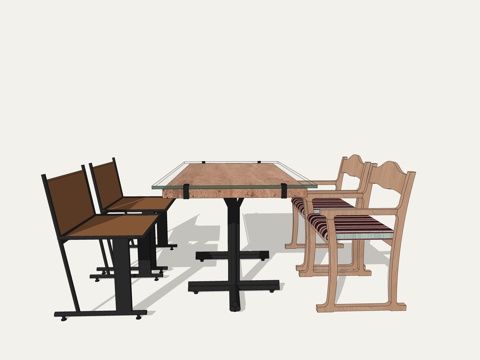复古工业风金属桌椅实木欧式椅su模型