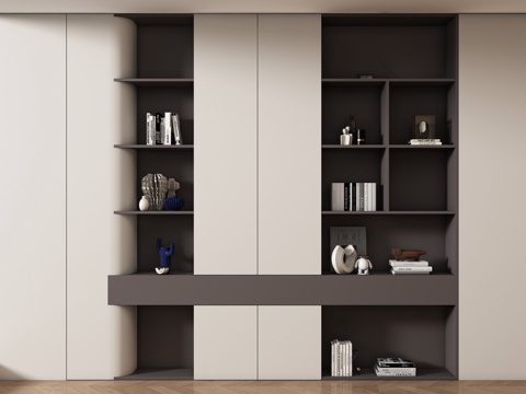 现代书柜 储物柜 背景柜 书籍摆件组合 装饰柜su模型